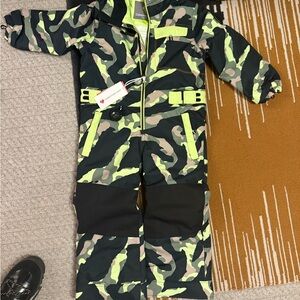 Camouflage Snowsuit with Neon Accents